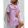 image:imagechouyatou Womens Summer Cotton Button Front Shirt Dresses Casual Babydoll Cute Lapel A Line Midi DressPurple