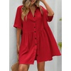 image:imagechouyatou Womens Summer Cotton Button Front Shirt Dresses Casual Babydoll Cute Lapel A Line Midi DressRed