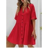 image:imagechouyatou Womens Summer Cotton Button Front Shirt Dresses Casual Babydoll Cute Lapel A Line Midi DressRed