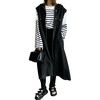 image:imagechouyatou Womens Denim Hoodie Vest Sleeveless Maxi Jean Jacket CoatBlack
