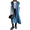 image:imagechouyatou Womens Denim Hoodie Vest Sleeveless Maxi Jean Jacket CoatBlue