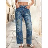 image:imagechouyatou Womens Floral Jeans Mid Rise Wide Leg Baggy Boho Denim PantsBlue