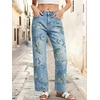 image:imagechouyatou Womens Floral Jeans Mid Rise Wide Leg Baggy Boho Denim PantsLight Blue