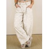 image:imagechouyatou Womens Pleated Floral Wide Leg Denim Pants High Wasited JeansBeige