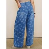 image:imagechouyatou Womens Pleated Floral Wide Leg Denim Pants High Wasited JeansBlue