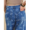 image:imagechouyatou Womens Pleated Floral Wide Leg Denim Pants High Wasited JeansBlue