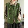 image:imagechouyatou Womens Vintage Flower Embroidered Lace Up Cable Knit Sleeveless Sweater VestGreen