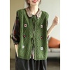 image:imagechouyatou Womens Vintage Flower Embroidered Lace Up Cable Knit Sleeveless Sweater VestGreen