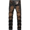image:imagechouyatou Mens Classic Fit Distressed Jeans DecoZip Performance Rugged Wear Ripped Denim Work PantBrown