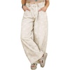 image:imagechouyatou Womens Pleated Floral Wide Leg Denim Pants High Wasited JeansBeige