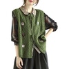 image:imagechouyatou Womens Vintage Flower Embroidered Lace Up Cable Knit Sleeveless Sweater VestGreen