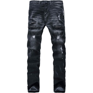 image:imagechouyatou Mens Classic Fit Distressed Jeans DecoZip Performance Rugged Wear Ripped Denim Work PantBlack