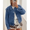 image:imagechouyatou Women 2025 Fall Y2K Studded Oversized Jean Jacket Western Distressed Casual Bomber Denim JacketBlue