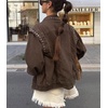 image:imagechouyatou Women 2025 Fall Y2K Studded Oversized Jean Jacket Western Distressed Casual Bomber Denim JacketBrown