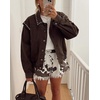 image:imagechouyatou Women 2025 Fall Y2K Studded Oversized Jean Jacket Western Distressed Casual Bomber Denim JacketBrown