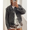 image:imagechouyatou Women 2025 Fall Y2K Studded Oversized Jean Jacket Western Distressed Casual Bomber Denim JacketGrey