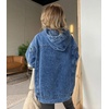 image:imagechouyatou Womens Casual Pullover Denim Jacket Vintage Distressed Jean Hoodie Jacket TopsDark Blue