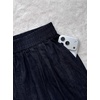 image:imagechouyatou Womens Hollow Out Barrel Jeans Elastic Waist Ruffled Denim PantsDark Blue