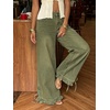 image:imagechouyatou Womens Ruffle Hem Wide Leg Jeans Y2k Street Baggy Denim PantsArmy Green