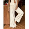 image:imagechouyatou Womens Ruffle Hem Wide Leg Jeans Y2k Street Baggy Denim PantsBeige White