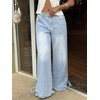 image:imagechouyatou Womens Ruffle Hem Wide Leg Jeans Y2k Street Baggy Denim PantsLight Blue