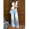 image:imagechouyatou Womens Ruffle Hem Wide Leg Jeans Y2k Street Baggy Denim PantsLight Blue