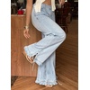 image:imagechouyatou Womens Ruffle Hem Wide Leg Jeans Y2k Street Baggy Denim PantsLight Blue