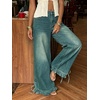image:imagechouyatou Womens Ruffle Hem Wide Leg Jeans Y2k Street Baggy Denim PantsVintage Blue