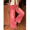 image:imagechouyatou Womens Ruffle Hem Wide Leg Jeans Y2k Street Baggy Denim PantsWatermelon Red