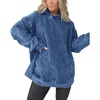 image:imagechouyatou Womens Casual Pullover Denim Jacket Vintage Distressed Jean Hoodie Jacket TopsDark Blue