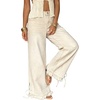 image:imagechouyatou Womens Ruffle Hem Wide Leg Jeans Y2k Street Baggy Denim PantsBeige White