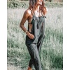 image:imagechouyatou Womens Casual Striped Tie Knot Strap Wide Leg Bib Overall Jumpsuit Palazzo Pants with PocketsBlack Gray