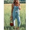 image:imagechouyatou Womens Casual Striped Tie Knot Strap Wide Leg Bib Overall Jumpsuit Palazzo Pants with PocketsBlue