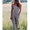 image:imagechouyatou Womens Casual Striped Tie Knot Strap Wide Leg Bib Overall Jumpsuit Palazzo Pants with PocketsGray