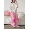 image:imagechouyatou Womens Cotton Floral Barrel Pants Patchwork Y2K Baggy Wide Leg Pants PalazzosPink