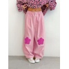 image:imagechouyatou Womens Cotton Floral Barrel Pants Patchwork Y2K Baggy Wide Leg Pants PalazzosPink