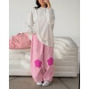 image:imagechouyatou Womens Cotton Floral Barrel Pants Patchwork Y2K Baggy Wide Leg Pants PalazzosPink
