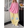 image:imagechouyatou Womens Cotton Floral Barrel Pants Patchwork Y2K Baggy Wide Leg Pants PalazzosYellow