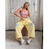 image:imagechouyatou Womens Cotton Floral Barrel Pants Patchwork Y2K Baggy Wide Leg Pants PalazzosYellow