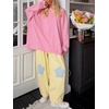 image:imagechouyatou Womens Cotton Floral Barrel Pants Patchwork Y2K Baggy Wide Leg Pants PalazzosYellow