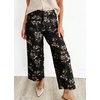 image:imagechouyatou Womens Distressed Y2K Floral Printed Jeans Wide Leg Patchwork Cropped Denim Pants with PocketsBlack