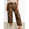 image:imagechouyatou Womens Distressed Y2K Floral Printed Jeans Wide Leg Patchwork Cropped Denim Pants with PocketsBrown