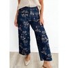 image:imagechouyatou Womens Distressed Y2K Floral Printed Jeans Wide Leg Patchwork Cropped Denim Pants with PocketsDark Blue
