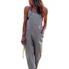 image:imagechouyatou Womens Casual Striped Tie Knot Strap Wide Leg Bib Overall Jumpsuit Palazzo Pants with PocketsGray