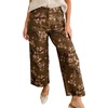 image:imagechouyatou Womens Distressed Y2K Floral Printed Jeans Wide Leg Patchwork Cropped Denim Pants with PocketsBrown