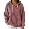 image:imagechouyatou Womens Striped Pullover Hoodies Loose Oversized Sweatshirt TopsWine Red