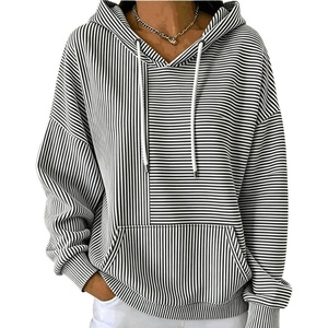 image:imagechouyatou Womens Striped Pullover Hoodies Loose Oversized Sweatshirt TopsBlack