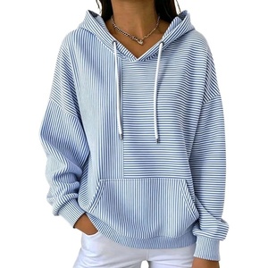 image:imagechouyatou Womens Striped Pullover Hoodies Loose Oversized Sweatshirt TopsBlue
