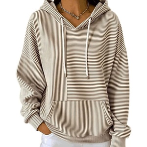 image:imagechouyatou Womens Striped Pullover Hoodies Loose Oversized Sweatshirt TopsBrown