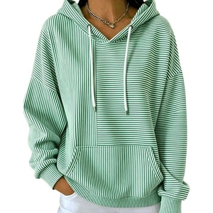 image:imagechouyatou Womens Striped Pullover Hoodies Loose Oversized Sweatshirt TopsGreen